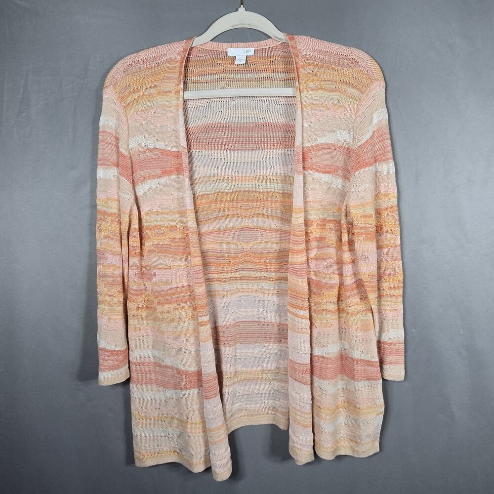 JJill 3/4 Sleeve Cardigan Sweater Womens Small Multicolor Cotton Linen Knit